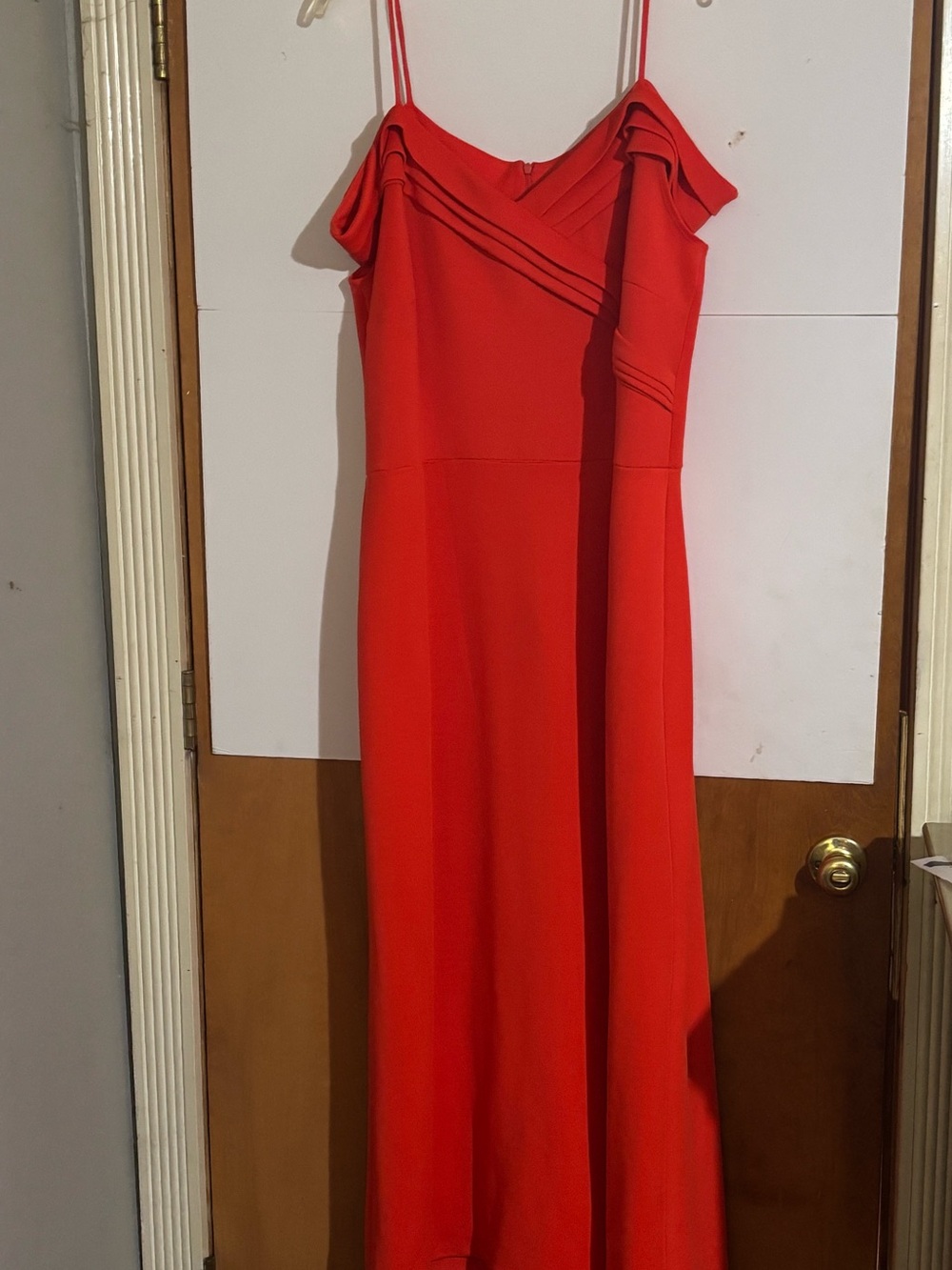 Burnt Orange draped shoulders spaghetti straps Evening Gown with Draped Bodice